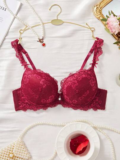 1 st spets blommig komfort tjock kupa Sexig push-up stöd bygel bh för kvinnor, 1 st underkläder