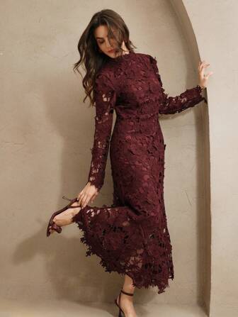 Anewsta Damen Weißes Kleid mit Spitze, Langen Ärmeln und Ausschnitten