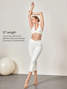 GLOWMODE 21 英寸 FeatherFit™ Core 交叉腰部运动紧身裤，内置防下蹲内衣，低冲击瑜伽工作室普拉提日常休闲装