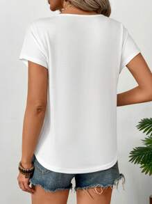 SHEIN LUNE Women's Casual Summer Holiday Collar Ribbon T-Shirt - White - View 2