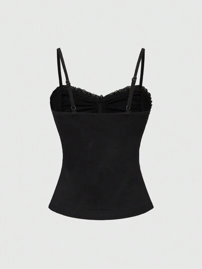 ROMWE Top fasciante da donna con top in pizzo a croce goth e patchwork arricciato