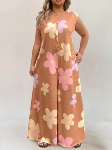 SHEIN LUNE Mono de punto con estampado floral para mujer talla grande, pantalones sueltos, vestimenta occidental para mujeres, estilo bohemio, hippie, vaquera, atuendo bohemio, conjuntos de verano para mujeres, atuendo de concierto, atuendos de rave y festival, conjuntos de primavera, ropa de calle de verano estilo bohemio vintage