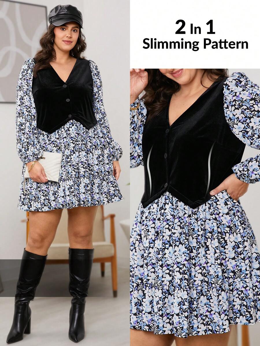 SHEIN LUNE SHEINLUNE Áo khoác nhung cỡ lớn cho nữ & Váy hoa mềm mại, Mùa xuân, Trang phục phương Tây cho nữ, Trang phục Nashville, Lễ Phục sinh, Trang phục giáo viên cho nữ, Lễ hội trang phục Rave, Váy Phục sinh cho nữ Mùa hè Boho Old Money - Nhiều màu - Xem 1