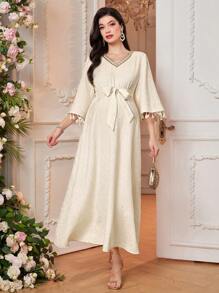 SHEIN Maternity Solid Color Patchwork Tassel Decor Simple Casual Dress