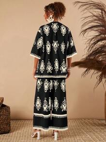 Travachic 2 件套女士波西米亚花卉印花宽松夏季假日上衣和短裤套装