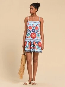 Travachic Simple & Chic Casual Everyday Printed Cami Dress - Blue - View 4