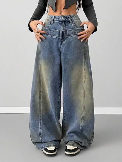 Coolane Damskie dżinsy Grunge Y2K Cargo Deconstructive Patchwork