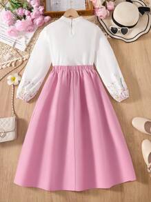 SHEIN 2pcs/Set Tween Girl Print Long Sleeve Shirt And Pink Skirt Outfit, Spring/Autumn - Multicolor - View 2