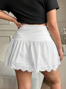 Comfortcana Plus Size Women Beach Vacation Outfits,White Embroidered Short A-Line Skirt, Casual,Spring Summer Clothes - White - View 4
