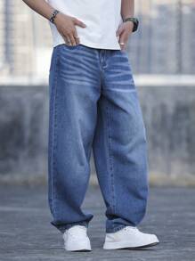 Claim Dot Men's Simple Loose Fit Denim Jeans With Pockets, Casual Everyday Wear - Medium Wash - View 7