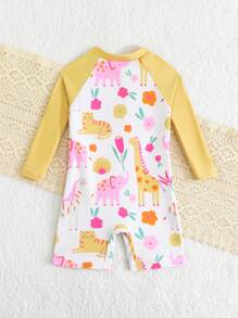 SHEIN Baby Girl Swimsuit/ Random Print/ One-Piece Swimshorts - Multicolor - View 2