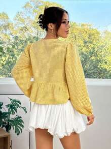 SHEIN EZwear 2025年新款夏季女式西部风衬衫，牛仔嬉皮复古圆领粉色字母图案印花衬衫 - 黃色 - 查看 2