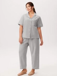 LUVLETTE Women's Plus-Size Grey Soft 100% Pure Cotton Basic Button-Up Top & Pants Loungewear Pajama Set Pants With Pockets Lounge Sets For Women,Spring And Summer - Light Grey - View 6