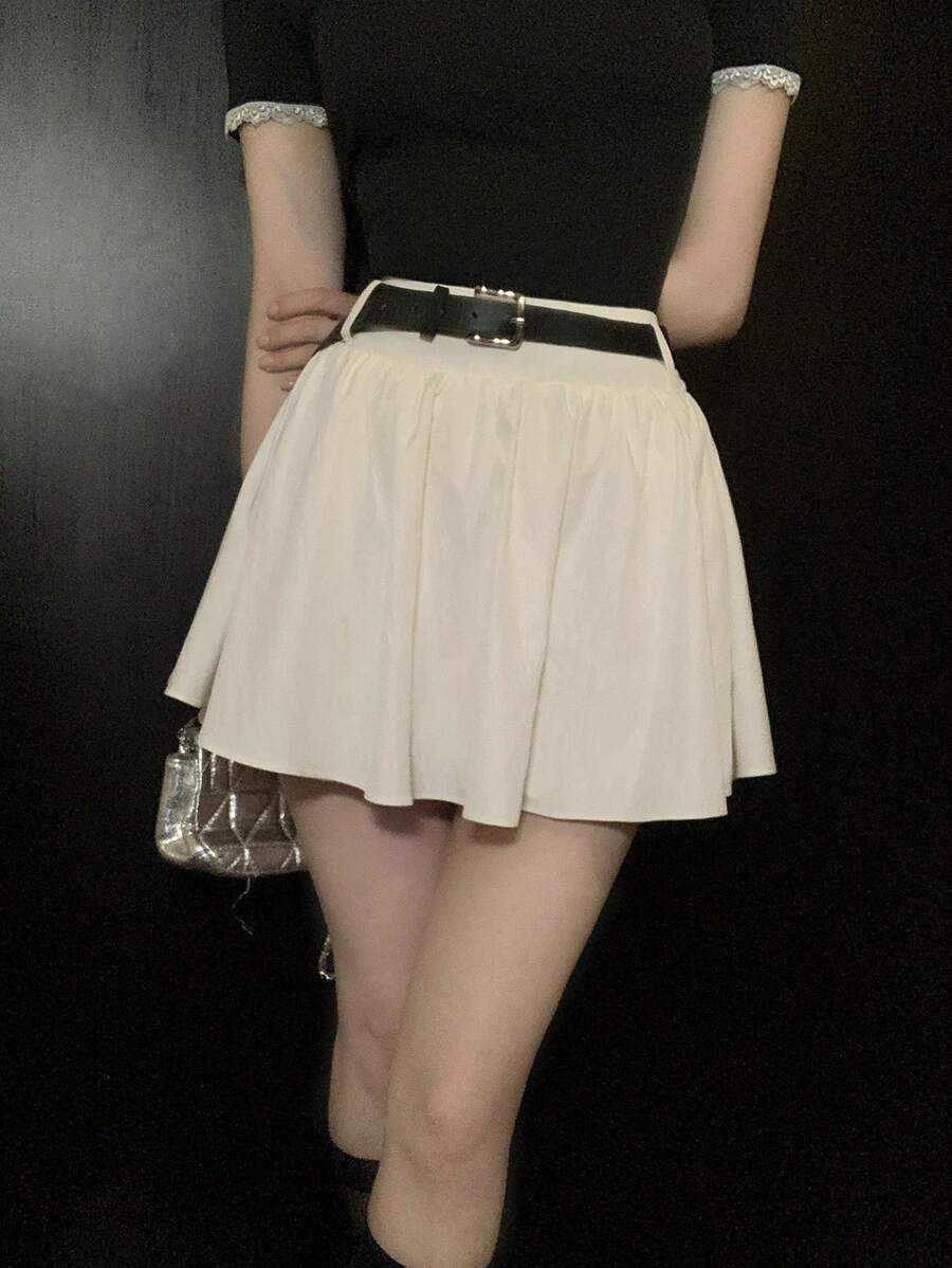 DAZY 女式休闲纯色褶皱迷你裙 夏季