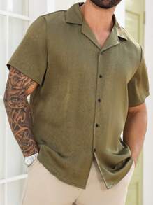 Manfinity Homme Camisa casual sencilla y de moda para todos los días en tallas grandes - Verde - Ver 4