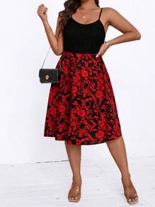 SHEIN Clasi Vestido casual con tirantes para mujer de talla grande con estampado floral y parches