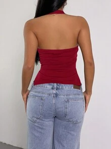 SHEIN SXY Summer;Black Casual Sleeveless Top With Slit Hem And Halter Neck