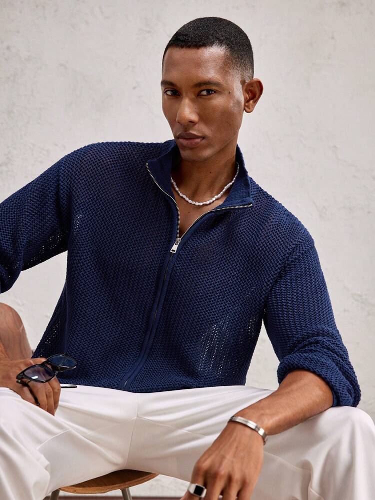 Men's Loose Fit Drop Shoulder Open Front Knit Cardigan, Casual For Everyday, For Fall Winter