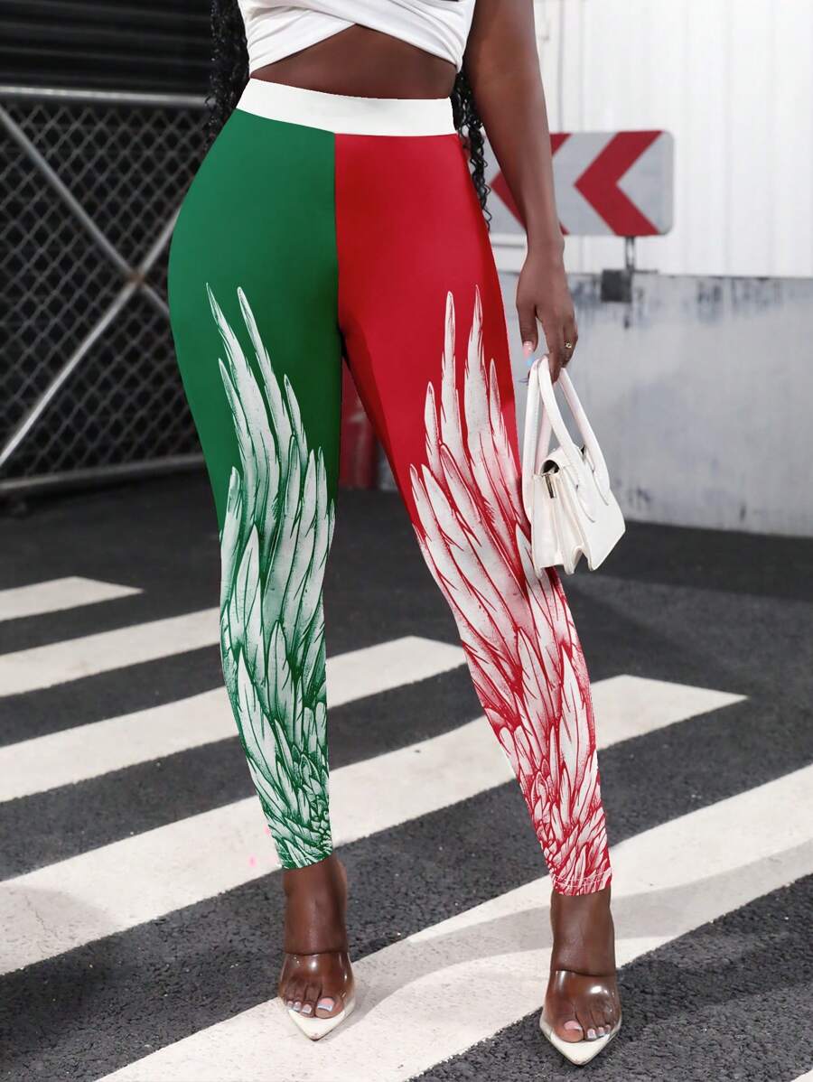 INAWLY Solva Mexico Color Block Wing Print Graphic Leggings Pants