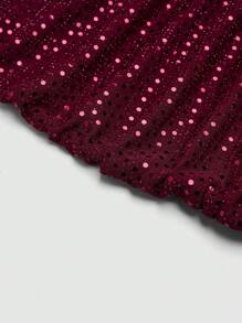 Flirla 大码亮片露背吊带背心上衣和高腰褶皱紧身裙 2 件套，性感夜店派对必备 - 酒紅色 - 查看 6