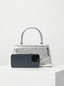 Women's Solid Color Mini Square Satchel Evening Bag, Elegant Dinner Chain Bag For Women,Elegant,Exquisite Patent Square Evening Bag For Party Dinner Bag,Clutch Bag For Party Girl,Woman,For Female Perfect For Party,Wedding,Prom,Dinner/Banquet,Best Gift For Women's Clip Glitter Dinner Wallet For Carnival Wedding Handbag For Party And Prom - Silver - View 4