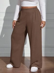 SHEIN EZwear Pantalones de unicolor informales para talla grande, versátiles para el trabajo y el uso diario
