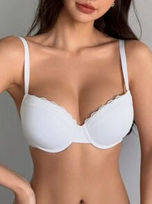 DAZY Damen Spitze Tief-Ausschnitt Gepolsterter BH, einfarbige Sammelunterwäsche