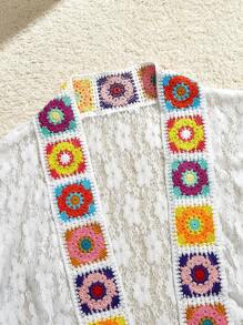 SHEIN MOD Crochet Lace Patchwork Open Front Sheer Cover Up, Casual & Fashionable For Daily Wear, For Summer Beach Vacation