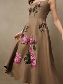 Anewsta Vestido sin mangas con estampado floral 3D en relieve de estilo de vacaciones, vestido floral de mujer para primavera/verano