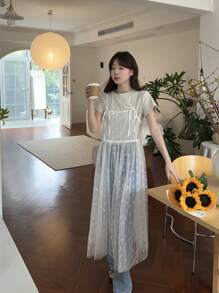 DAZY Đầm ren dài đến bắp chân cho nữ Đầm suông Đầm dạ hội - trắng - Xem 11