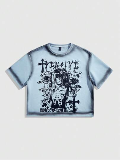 Men's Anime Oversized Short Style Printed T-Shirt