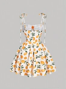 SHEIN MOD 女士春季吊带柠檬图案复古短裙、度假裙、水果裙、女士沙滩装、女士夏季装 - 彩色 - 查看 2