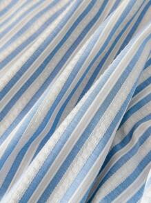 Chiquease 度假扭纹领口抽绳吊带纹理蓝白条纹衬衫，女款，春夏季 - 藍白色 - 查看 7
