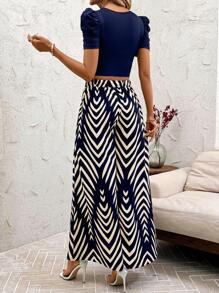 SHEIN Clasi Clasi Women Crew Neck Ribbed Crop Top & Wide Leg Pants Suit, Abstract Print, Spring Summer Casual Vacation Elegant 2pcs Set