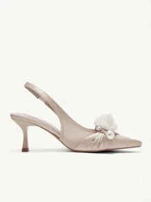CUCCOO CHICEST Floral Pearl Decor Open Back Pointed Toe High Heel Sandals For Women Spring Break Easter Prom Heels