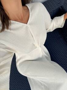 DAZY Knitted Casual Twist Design Loose Long Dress Loungewear Pajama - Beige - View 4