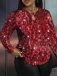 Maweii Maglietta casual casual da donna oversize con stampa casuale a paillettes, manica lunga