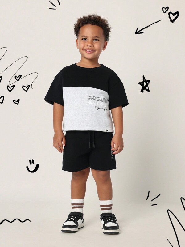 SUMWON Brooklyn Skate Club Two-Piece Boys Co-Ord Set Athletic Streetwear Fleece Shorts Winter Outfit Youth Summer Casual Sport Skateboarding