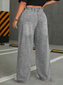 SHEIN ICON Plus Size Front Button Pockets Simple Casual Flared Leg Jeans - Grey - View 2