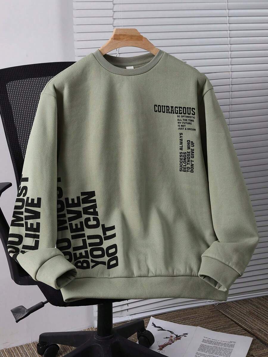 SHEIN Teen Boys' Casual Comfortable Fabric Letter & Graphic Print Pullover Hoodie, Suitable For All Seasons And Outings