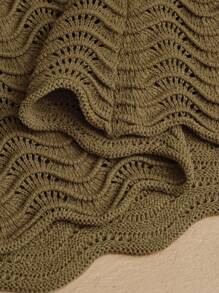 Anewsta Solid Color Sexy Knitted Hollow Wave Flare Sleeve Beach Dress, Spring/Summer Outfits For Women, Vacation Outfits, Beach Outfit - Army Green - View 8