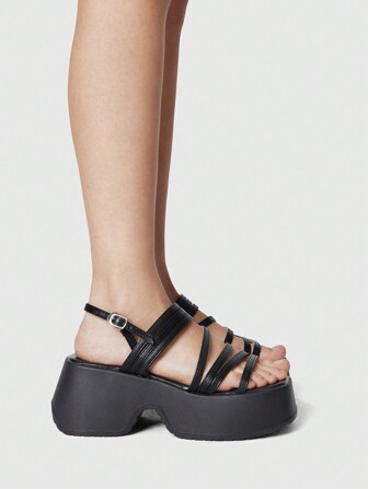 Damen Gothic Stil offene Zehe Multi-Riemen Lässig Sommer Sandalen, Rock Punk Keil Plateau Urlaubs Sandalen, Halloween