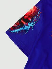 Manfinity LEGND Camiseta de manga corta casual con lema y estampado de calaveras para hombres de talla grande