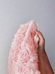 SHEIN ICON Bodycon Rose Floral Jacquard Long Dress - Pink - View 8