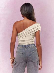 MISSGUIDED Body asimétrico elegante con hombros descubiertos, con pliegues, para fiestas de noche, uso en clubes, con estiramiento y ajuste ceñido, top para baile y ocasiones especiales