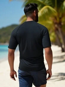 Manfinity Men's Vacation Beach Color Block Short Sleeve Surfing Swim Rashguard,Hawaiian, Swim Shirt For Men, Beach Wear For Men - Multicolor - View 2