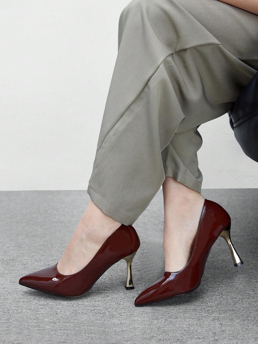 CUCCOO BIZCHIC Pointed Toe Shiny High Heel Women's Fashion Pumps Spring Shoes Spring Break Easter - Brown - View 1
