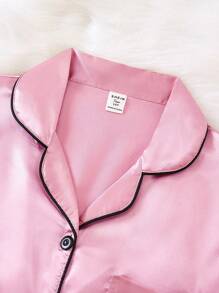 少女睡衣三件套 - 浅粉色泡泡纱短裤、长裤和短袖衬衫