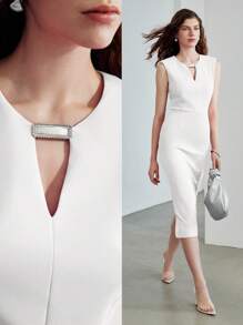 MOTF STUDIO KEYHOLE NECK SPLIT HEM DRESS - White - View 8