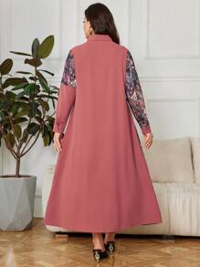 Lacomfia Vestido de camisa elegante para mujer de talla grande con mangas largas y estampado floral de patchwork